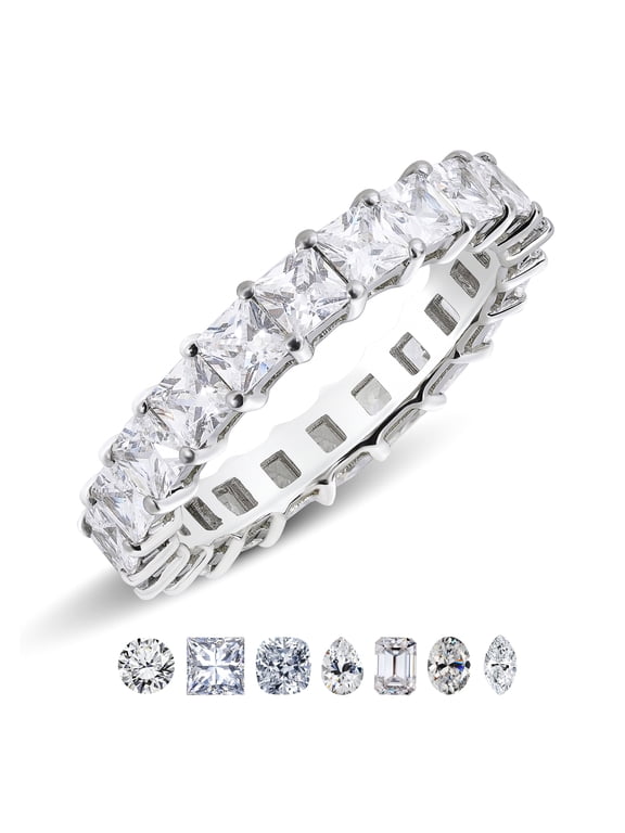 Stackable 6.25 Carat Princess Cut Cubic Zirconia Eternity Anniversary Ring - Classic Prong Style Wedding Ring in White Gold Plating for Women