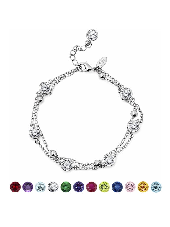 3.5 Carat April Cubic Zirconia Birthstone Double Layer Bracelet - in White Gold Plating for Women