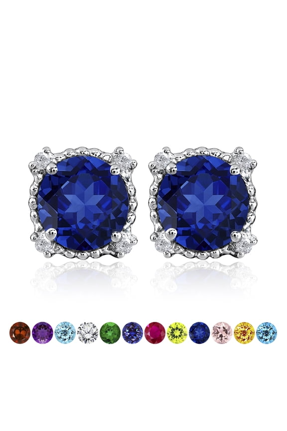 3.5 Carat Round Cut September Birthstone Stud Earrings - Halo Milgrain Earrings in 18K White Gold Plating for Women