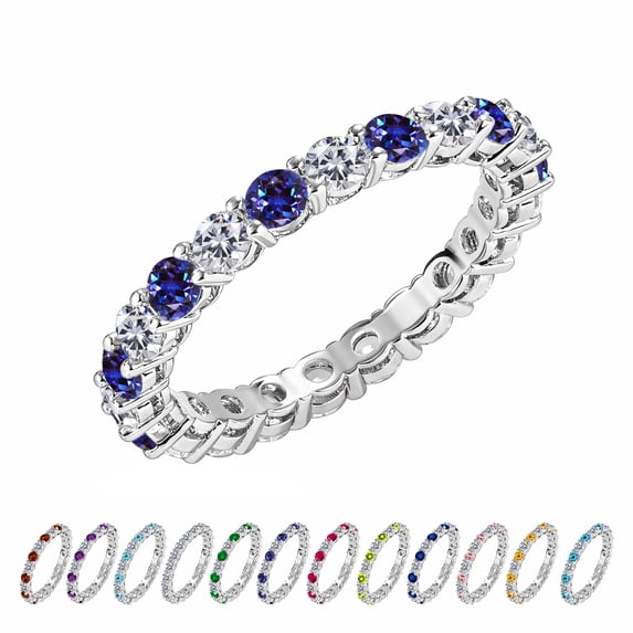 JeenMata 3.5 Carat Round Cut June Birthstone - Multicolor Eternity Wedding Ring - Alexandrite & Cubic Zirconia Birthstone Rings for Women in 18K White Gold Plating, Gift for Her