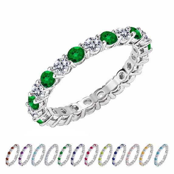 JeenMata 3.5 Carat Round Cut May Birthstone - Multicolor Eternity Wedding Ring - Emerald & Cubic Zirconia Birthstone Rings for Women in 18K White Gold Plating, Gift for Her