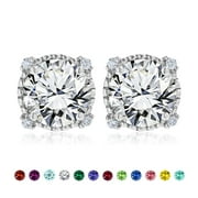 JeenMata 3.5 Carat Round Cut - April Stud Earrings - with Crystal Made with Swarovski Halo Milgrain in 18K White Gold over Silver