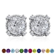 JeenMata 3.5 Carat Round Cut April Birthstone Stud Earrings - Halo Milgrain Earrings in 18K White Gold Plating for Women