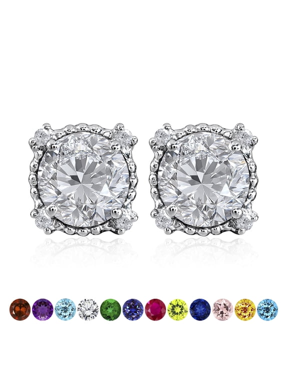3.5 Carat Round Cut April Birthstone Stud Earrings - Halo Milgrain Earrings in 18K White Gold Plating for Women