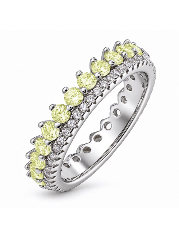 3.75 Carat Round Cut Double Row August Birthstone Ring for Her, Peridot Cubic Zirconia Eternity Wedding Band Ring, Anniversary Ring in 18K White Gold Plating for Women