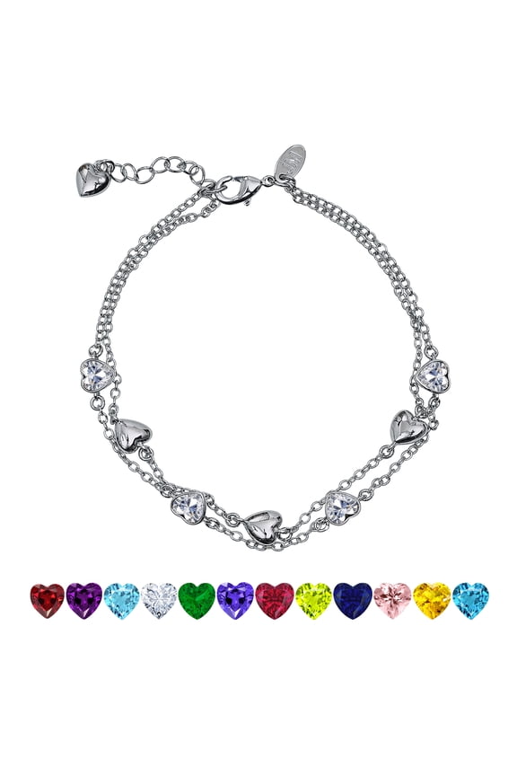3 Carat April Birthstone Heart Bracelet - Double Heart Bracelet in 18K White Gold Plating for Women