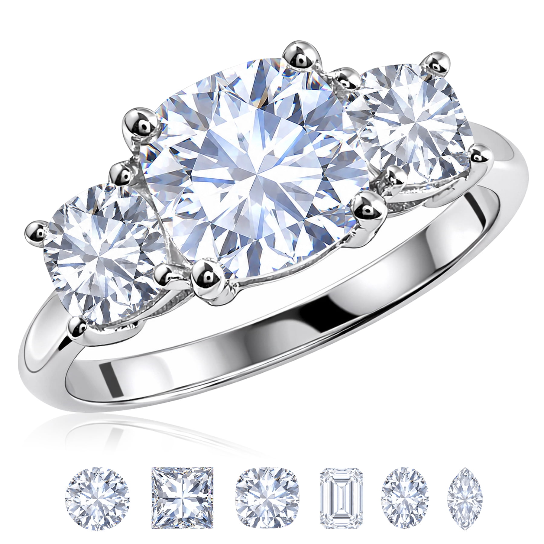 JeenMata 3.5 Carat Cushion Cut Moissanite Rings - Three Stone Engagement Rings in 18K White Gold Plating for Women