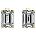 thumbnail image 1 of JeenMata 3 Carat Emerald Cut Moissanite - Minimalist Solitaire Stud Earrings - 18K Yellow Gold Plating Over Silver, 1 of 5