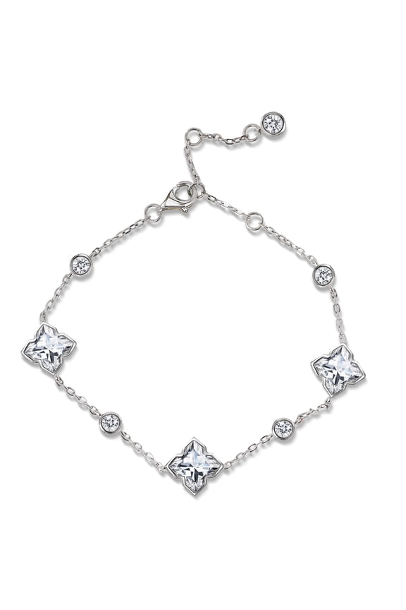 8 Carat Flower Design Moissanite Bracelet - Clover link Bracelet in 18K White Gold Plating for Women
