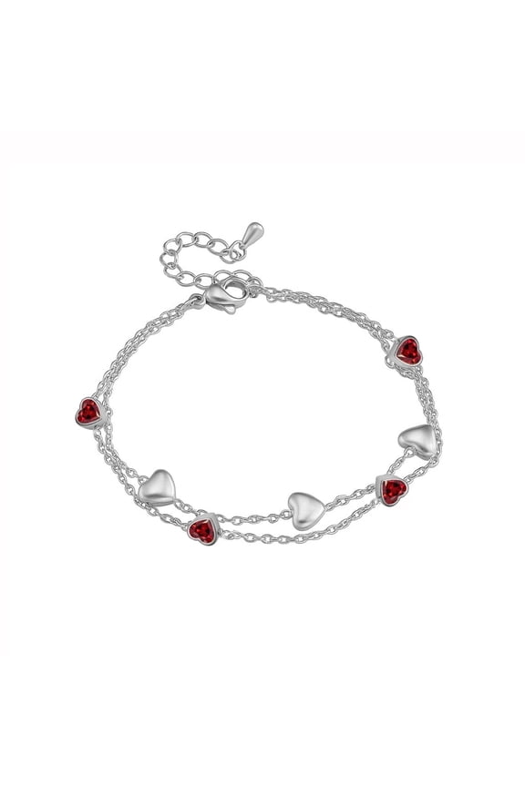 3 Carat January Birthstone Heart Bracelet - Double Heart Bracelet in 18K White Gold Plating for Women