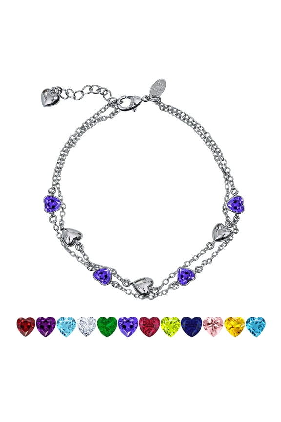 3 Carat June Birthstone Heart Bracelet - Double Heart Bracelet in 18K White Gold Plating for Women