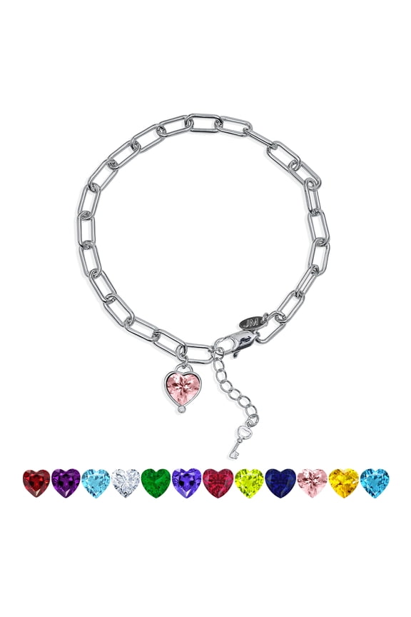 3 Carat October Heart & Key Charm Birthstone Bracelet - 18K White Gold Plating for Women