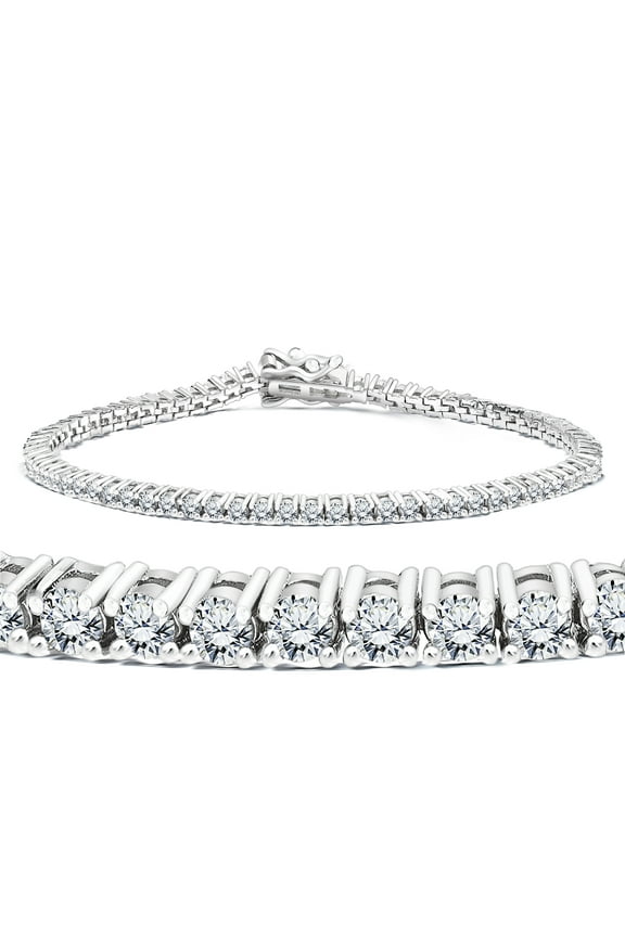 3 Carat Round Cut Moissanite Tennis Bracelet Eternity Design in 18K White Gold over Silver, Female, Adult