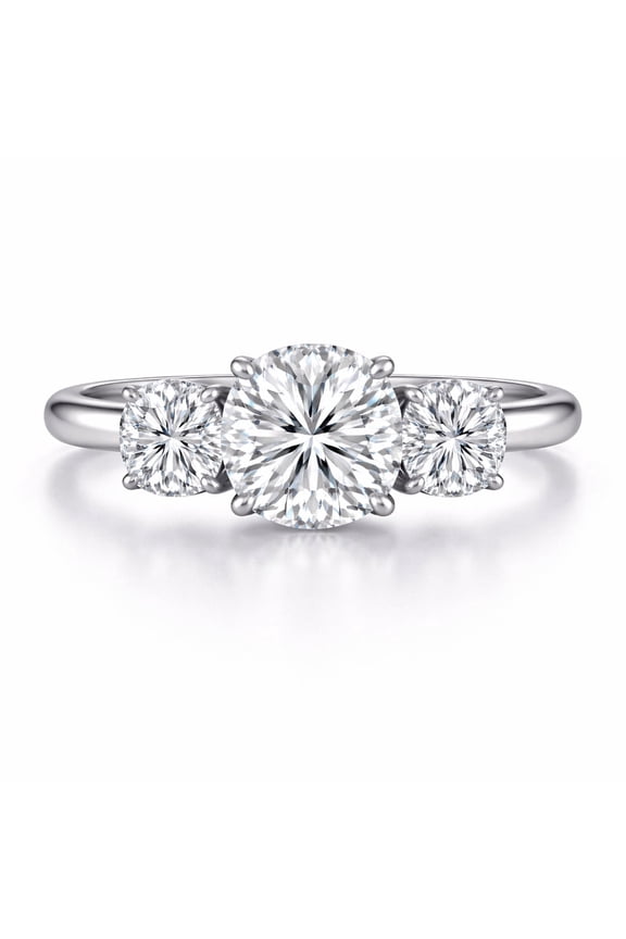 3 Carat Three Stone Round Cut Moissanite Engagement Ring, Classic Brilliance Ring in 18K White Gold Plating for Women