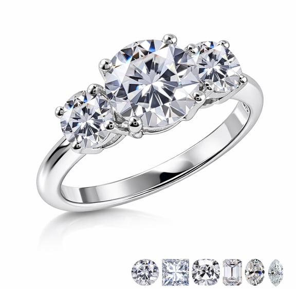 JeenMata 3 Carat Round Cut Moissanite Rings - Three Stone Engagement Rings in 18K White Gold Plating for Women