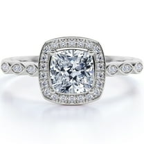 JeenMata 1.25 Carat cushion cut Moissanite and Diamond pave Halo Engagement Ring in 10k White Gold