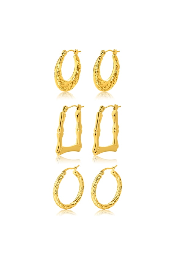 3 Pairs Mixed Pattern Latch Back Earrings Set for Women - Fashion Jewelry Sets - Value Bundle Earrings