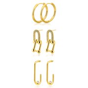 JeenMata 3 Pairs Modern Chic Hoops and Sparkling Link Drops - Everyday Affordable Fashion Earrings for Women - Lightweight Jewelry