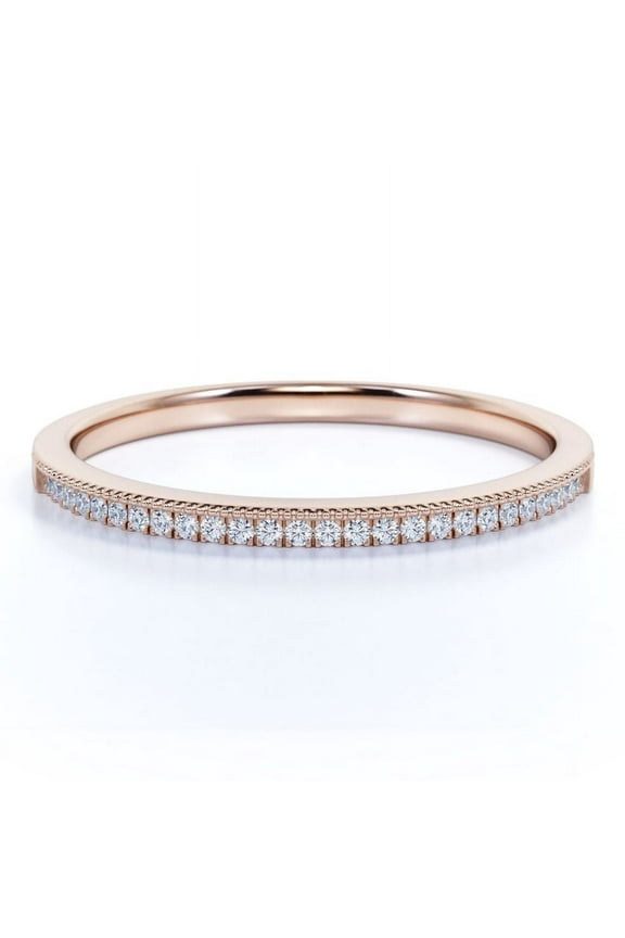 .30 ct Diamond Wedding Band - Stackable Ring - Pave Diamond - Dainty Diamond Ring - 10K Rose Gold