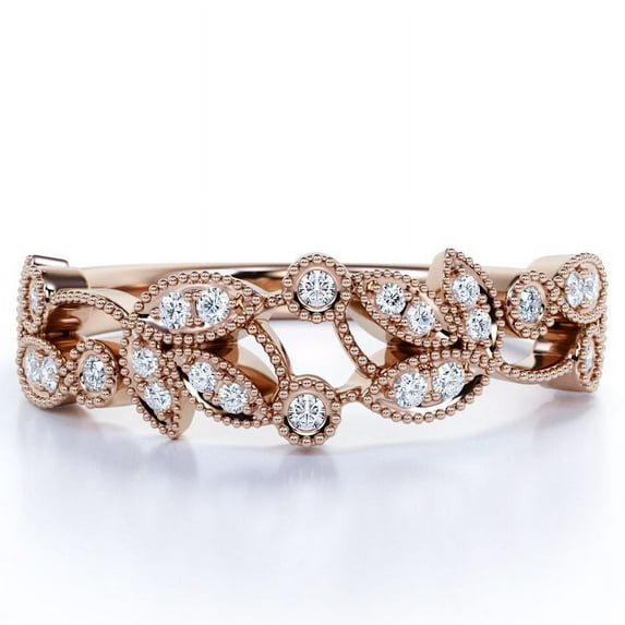 JeenMata 0.30 ct Diamond Anniversary Ring - Vintage Style - Milgrain - Stackable Ring - 10K Rose Gold