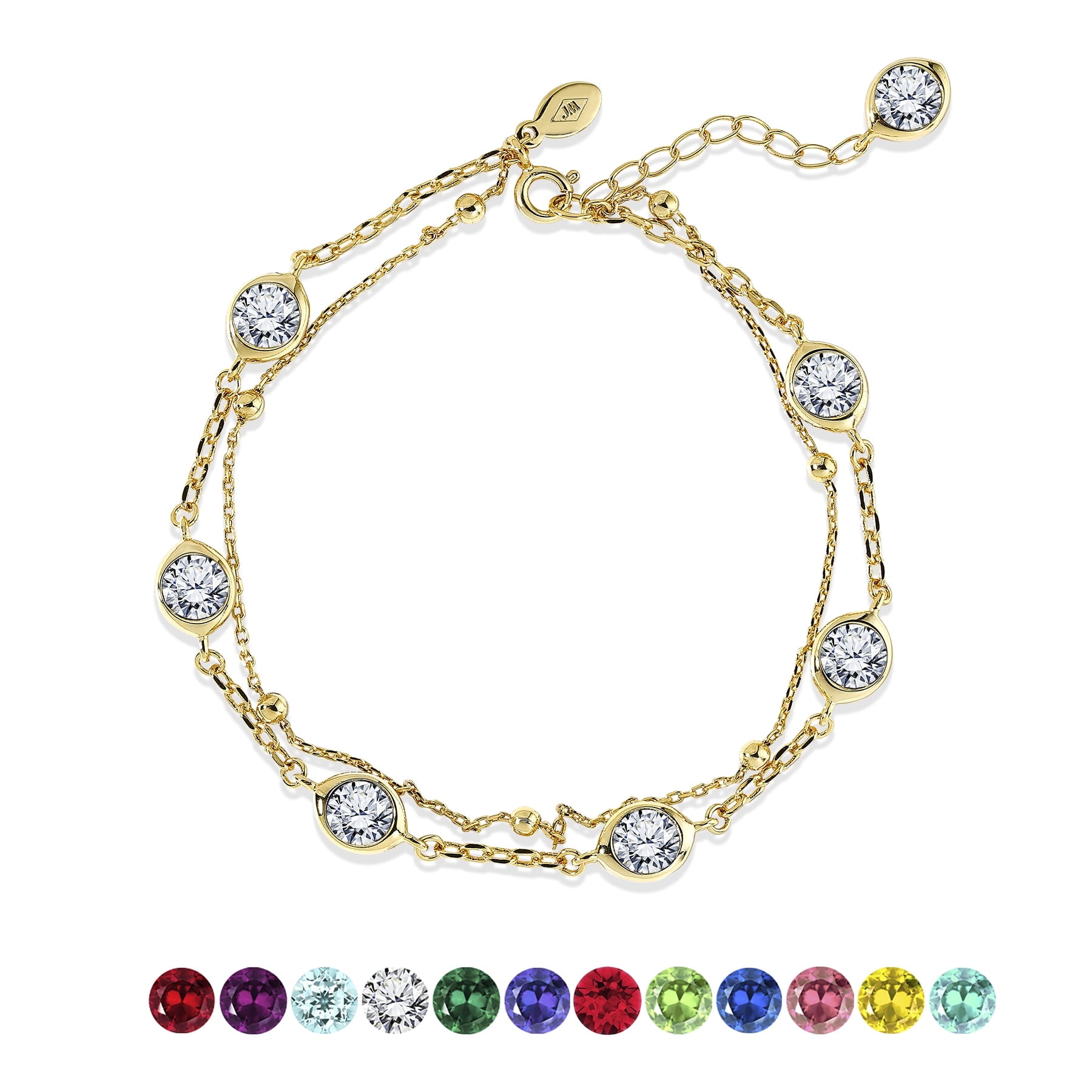 JeenMata 3.5 Carat April Birthstone Double Layer Bracelet - in Yellow Gold Plating for Women