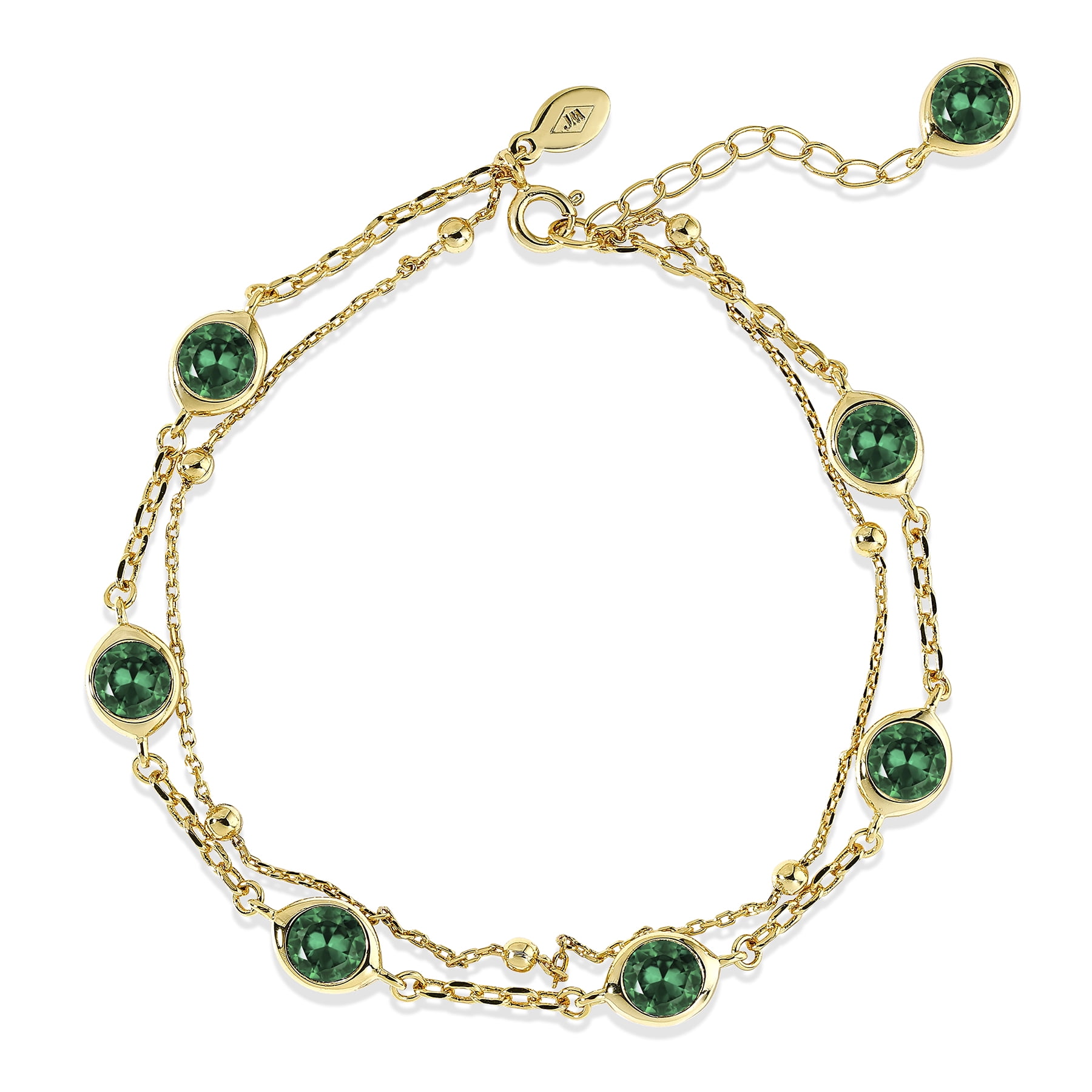 JeenMata Jewelry JeenMata 3.5 Carat May Emerald Birthstone Double Layer Bracelet - in Yellow Gold… — $19.00 (21% off)
