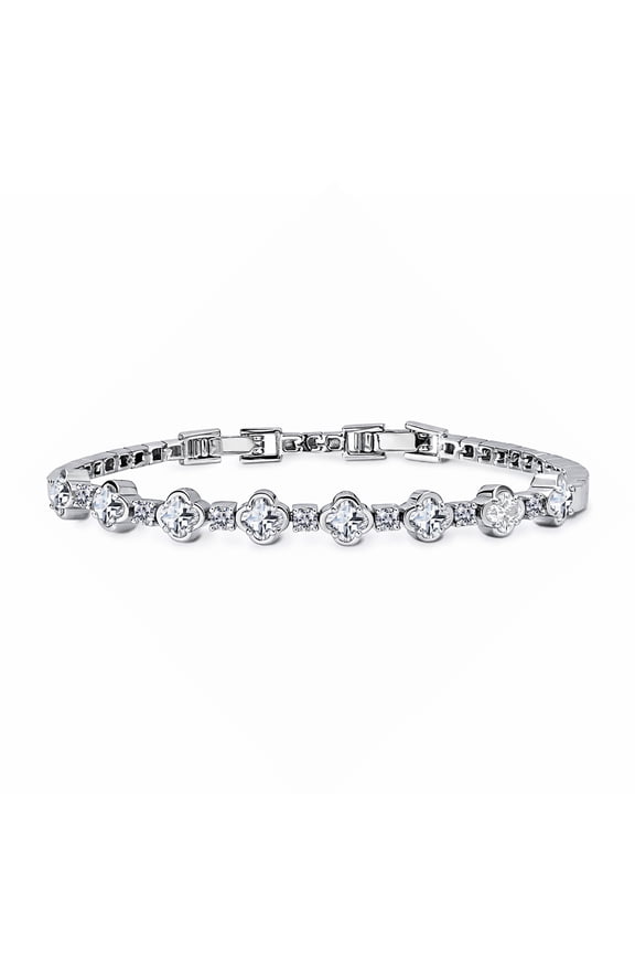 4.5 Carat Round Lab Grown Diamond & Flower Moissanite Bracelet - Feminine Floral Style in 18K White Gold Plating for Women