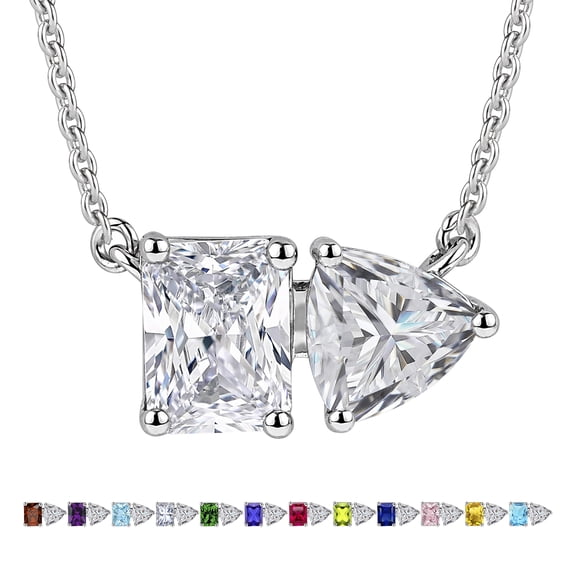 JeenMata 4.75 Carat Emerald Cut April Birthstone & Trillion Cut Cubic Zirconia Two Stone Pendant Necklace in 18K White Gold Plated for Women