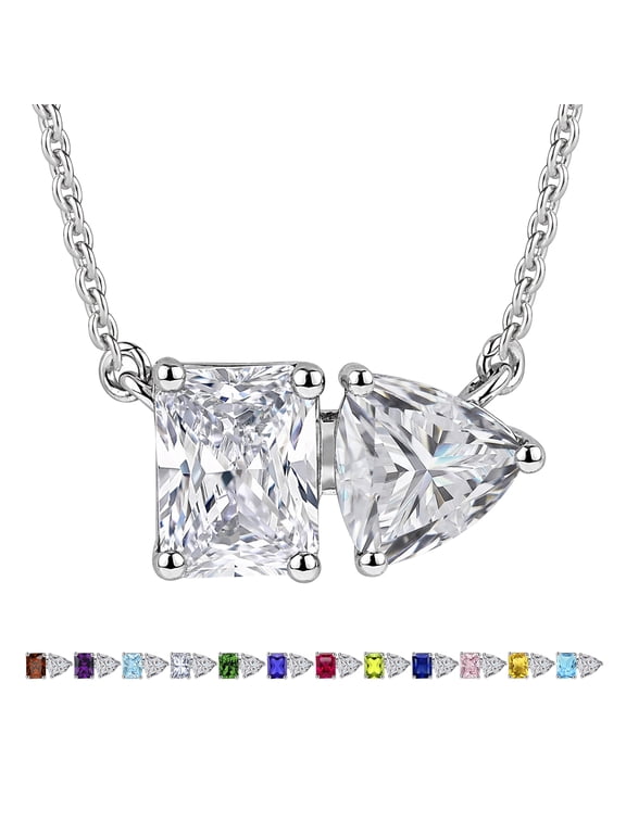 4.75 Carat Emerald Cut April Birthstone & Trillion Cut Cubic Zirconia Two Stone Pendant Necklace in 18K White Gold Plated for Women
