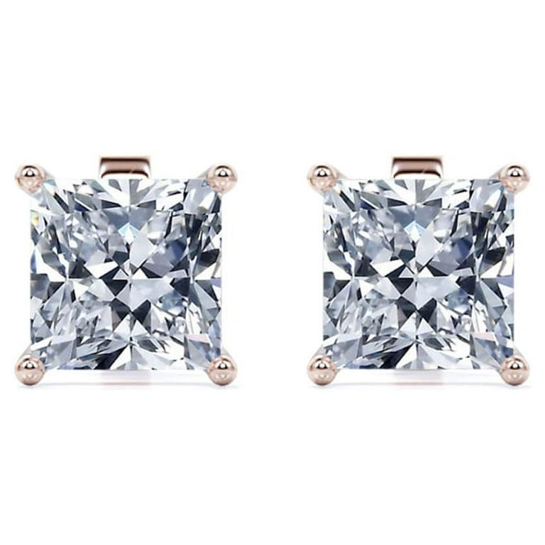 JeenMata Carat Princess Cut Moissanite Prong Solitaire Stud