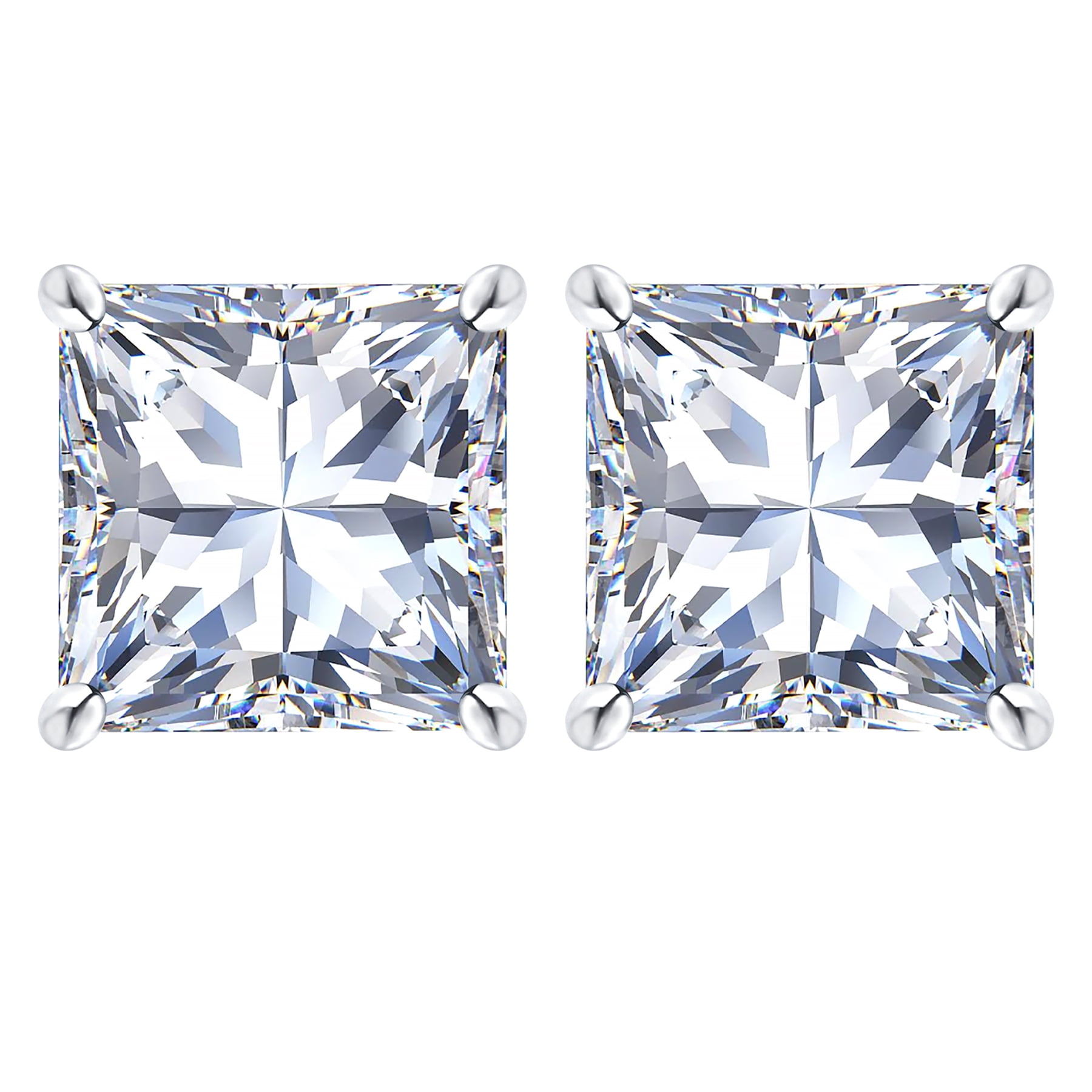 JeenMata 4 Carat Princess Cut Moissanite 4 Prong Solitaire Stud