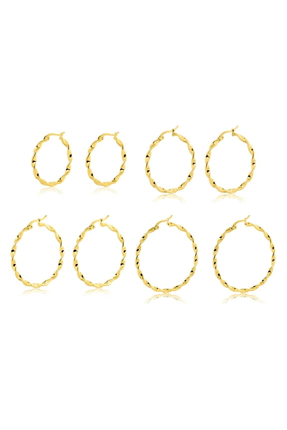 4 Pairs Timeless Collection Spiral Twist Hoop Earrings in Yellow - Sophisticated Daily Style - Assorted Earrings Set