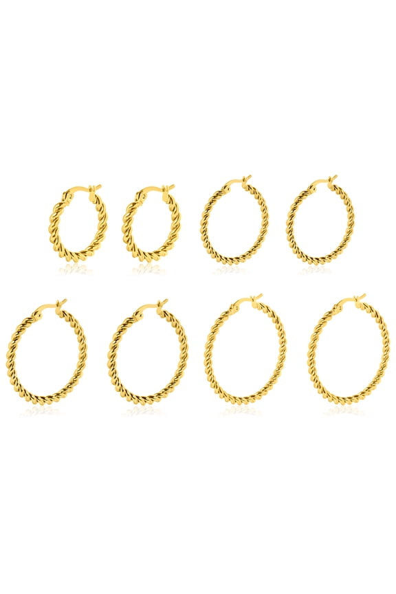 4 Pairs Twisted Rope Hoop Earrings for Elegant Everyday Wear - Affordable Earrings Packs - Multipack Jewelry