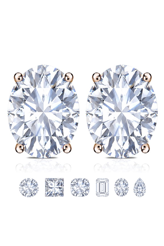 4 Prong 0.5 Carat Oval Cut Moissanite Solitaire Stud Earrings in 18k Rose Gold Plating for Women