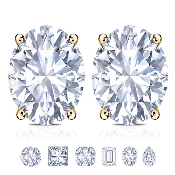 JeenMata 4 Prong 0.5 Carat Oval Cut Moissanite Solitaire Stud Earrings in 18k Yellow Gold Plating for Women