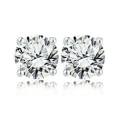 4 Prong 0.5 Carat Round Shaped Diamond Solitaire Stud Earrings In 18K White Gold Plating Over Silver