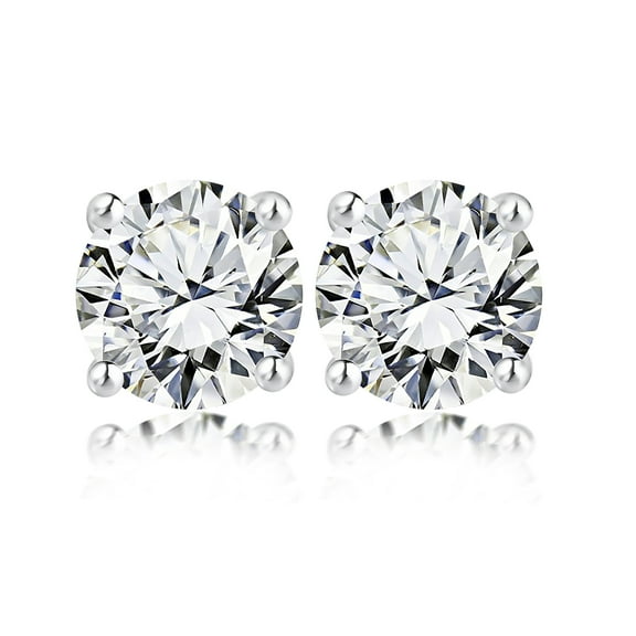 JeenMata 4 Prong 0.5 Carat Round Shaped Diamond Solitaire Stud Earrings In 18K White Gold Plating Over Silver