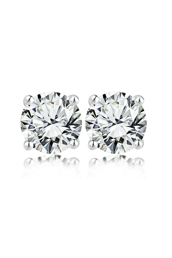 4 Prong 0.5 Carat Round Shaped Diamond Solitaire Stud Earrings In 18K White Gold Plating Over Silver