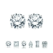 JEENMATA 4 Prong 0.5 Carat Round Shaped Moissanite Solitaire Stud Earrings in 18k White Gold Plating for Women