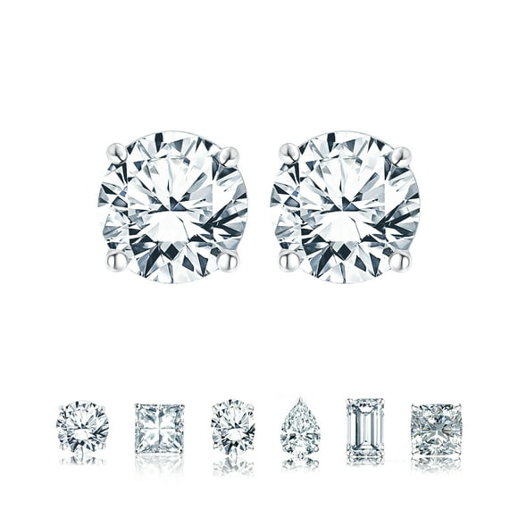 JeenMata 4 Prong 0.5 Carat Round Shaped Moissanite Solitaire Stud Earrings in 18k White Gold Plating for Women
