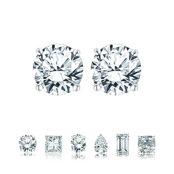 JeenMata 4 Prong 0.5 Carat Round Shaped Moissanite Solitaire Stud Earrings in 18k White Gold Plating for Women