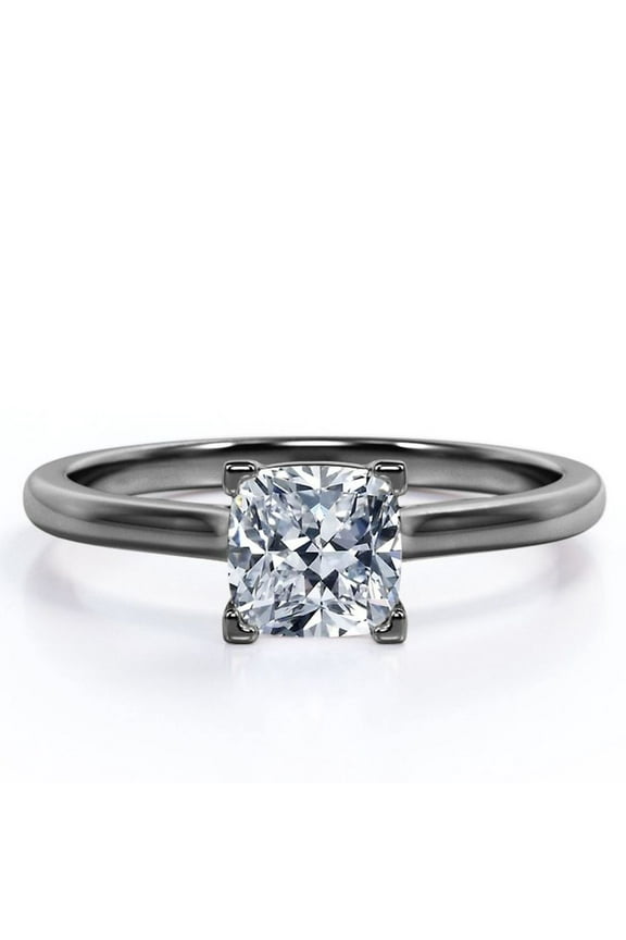 4 Prong - 2 Carat Cushion Cut Engagement Ring - Solitaire Right Hand Ring - 18K Black Gold Plating Over Silver