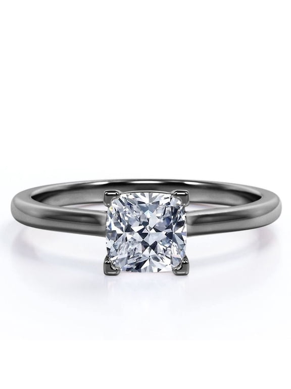 4 Prong - 2 Carat Cushion Cut Engagement Ring - Solitaire Right Hand Ring - 18K Black Gold Plating Over Silver