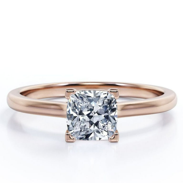 JeenMata 4 Prong 1.5 Carat Cushion Cut Engagement Ring Solitaire Right Hand Ring 18K Rose Gold Plating Over Silver