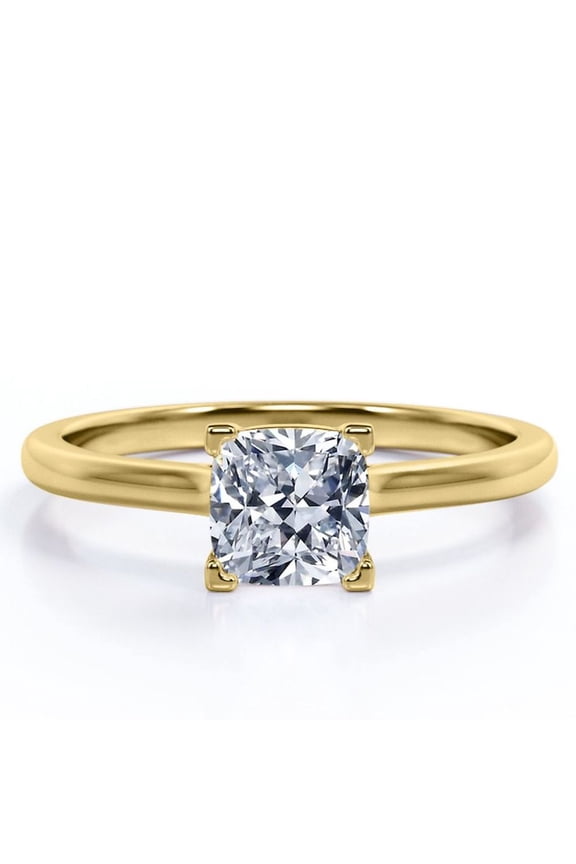 4 Prong - 2 Carat Cushion Cut Engagement Ring - Solitaire Right Hand Ring - 18K Yellow Gold Plating Over Silver