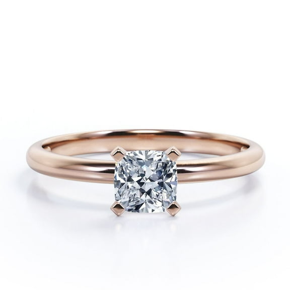 JeenMata 4 Prong 1.5 Carat Cushion Cut Moissanite - Solitaire Right Hand Ring - 18K Rose Gold Plating Over Silver