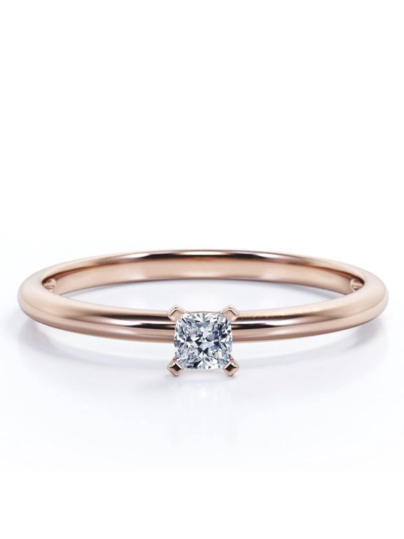4 Prong 1 Carat Cushion Cut Moissanite - Solitaire Right Hand Ring 18K Rose Gold Plating Over Silver