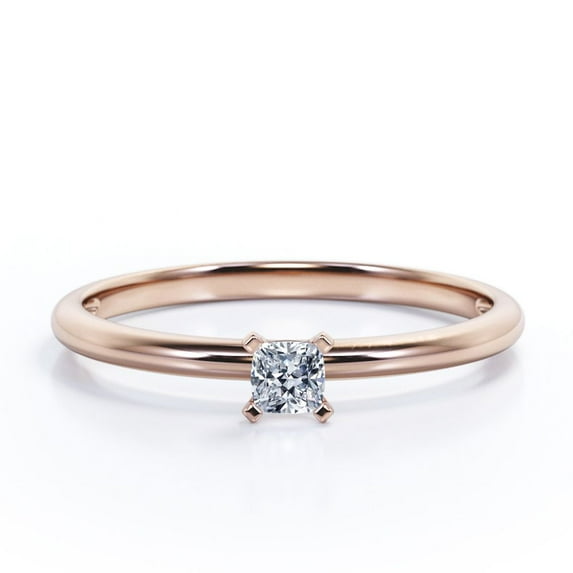 JeenMata 4 Prong 1 Carat Cushion Cut Moissanite - Solitaire Right Hand Ring 18K Rose Gold Plating Over Silver