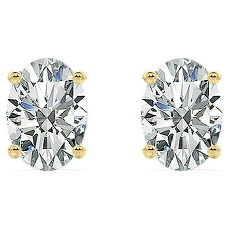 JeenMata 4 Prong 2.5 Carat Oval Cut Moissanite Solitaire Stud Earrings In 18K Yellow Gold Plating Over Silver