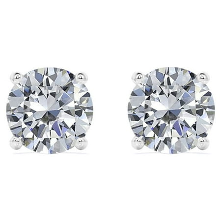JeenMata 4 Prong 2.5 Carat Round Shaped Moissanite Solitaire Stud Earrings In 18K White Gold Plating Over Silver